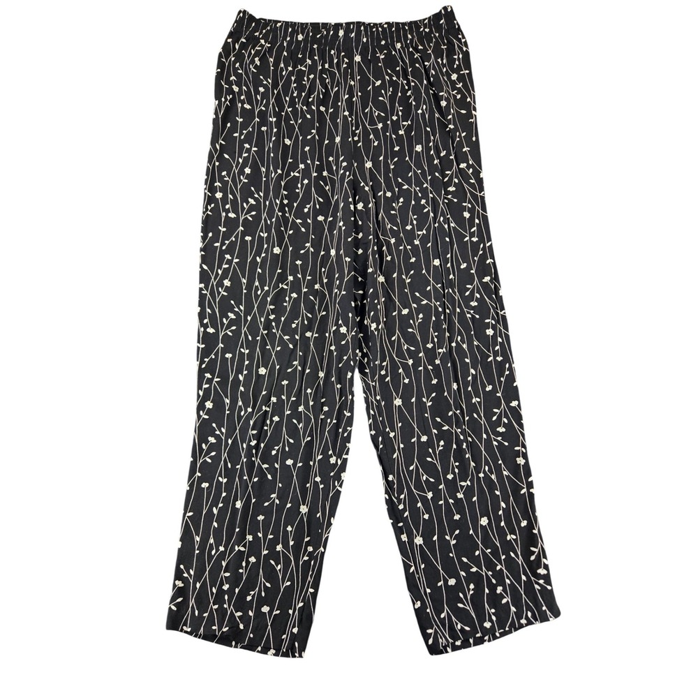 Blair Boutique Womens Black White Floral Vine Elastic Waist‎ Straight Leg Pants